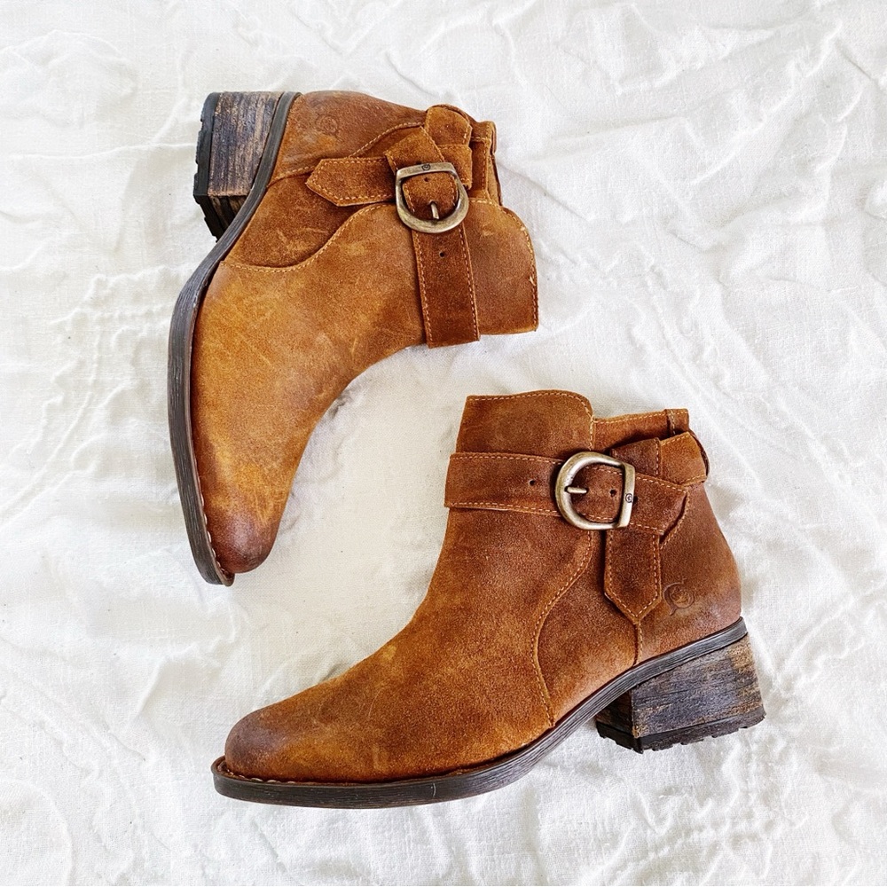 Born Brown Leather Ankle Boots with Buckle